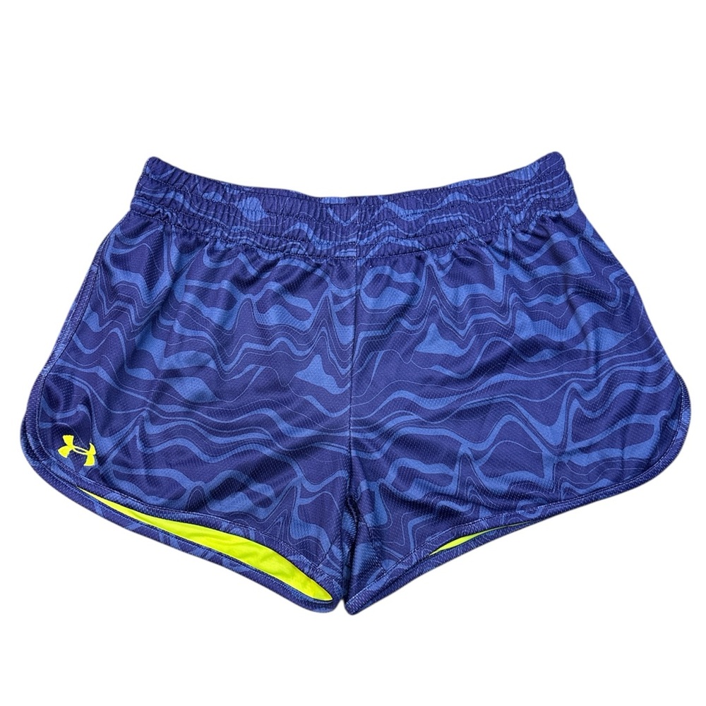 Under Armour Women’s 3” Semi-Fitted HeatGear Navy Swirl Athletic Shorts Size L